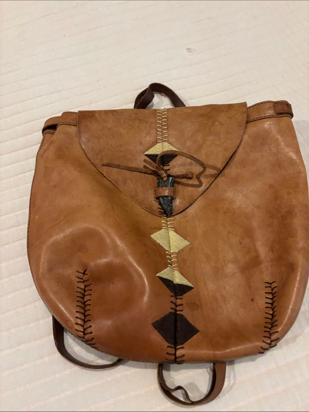 Lucky Brand Brown Leather Backpack with Diamond Stitch Accents